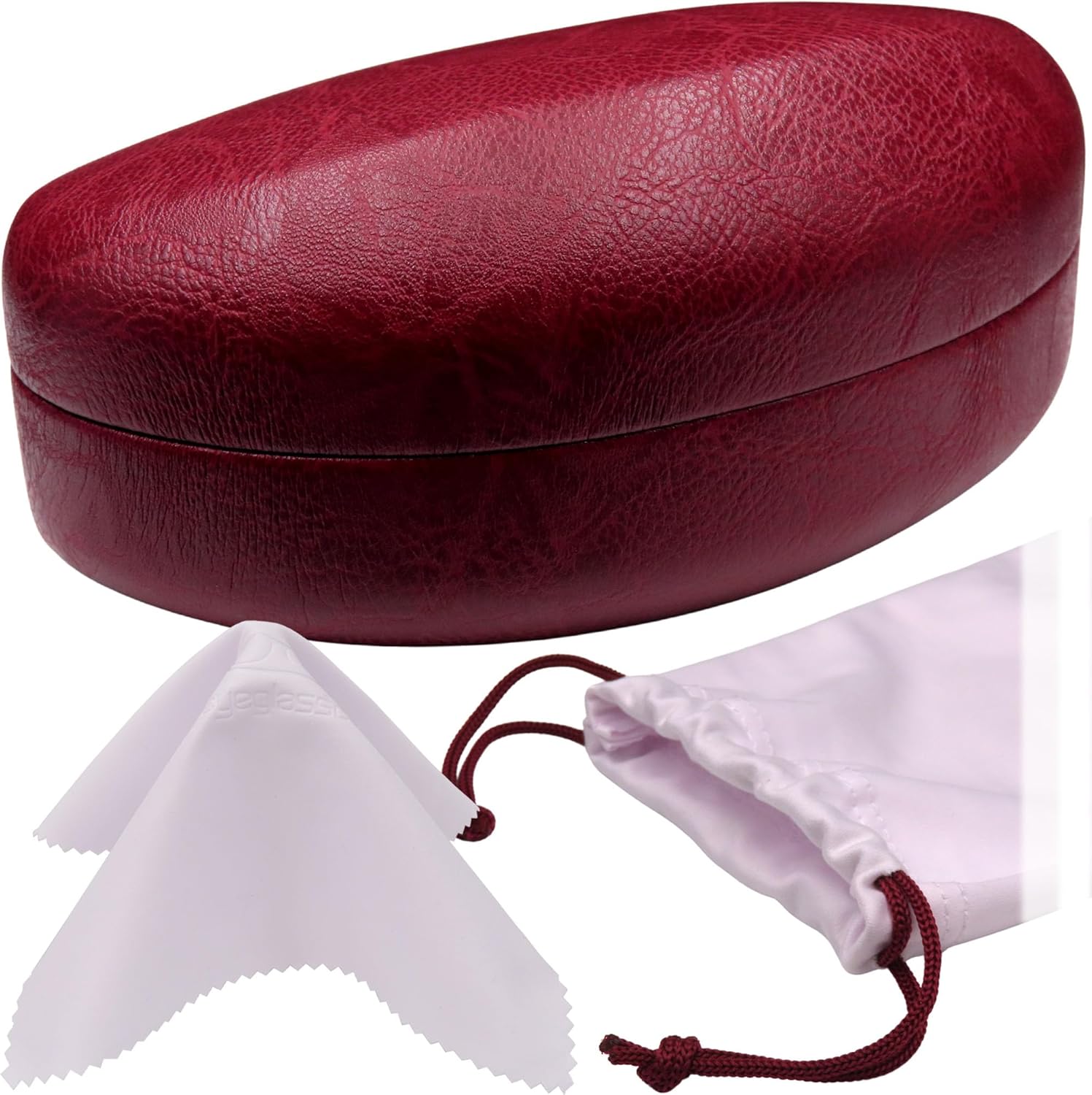 MyEyeglassCase Large Curved Sunglasses Case - Women Hard Shell Glasses Holder - XL Large Eyeglass Case with Pouch &Cloth