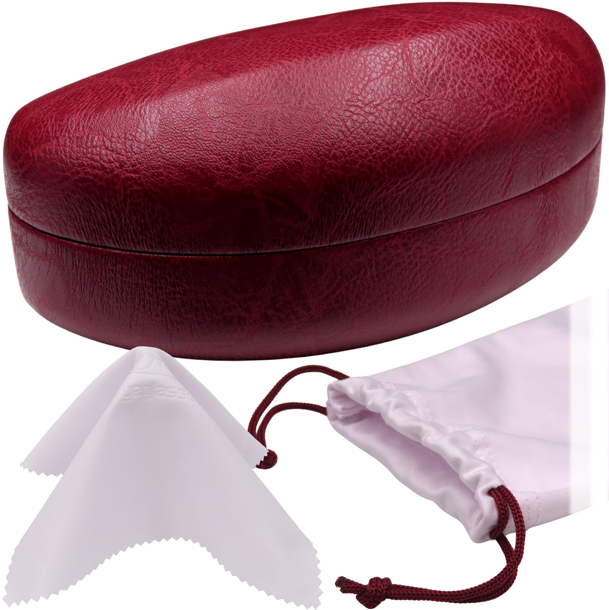 Large Curved Sunglasses Case - Women Hard Shell Glasses Holder - XL Large Eyeglass Case with Pouch &amp;Cloth