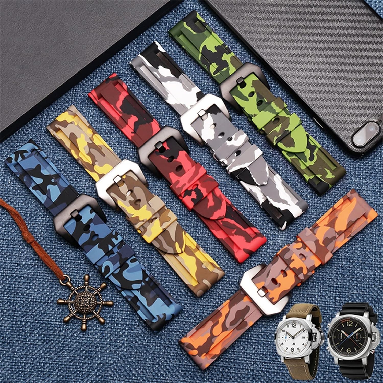 Silicone watchband For PAM111 386 441 series wristband straps 20mm 22mm 24mm 26mm Waterproof sports camouflage bracelet