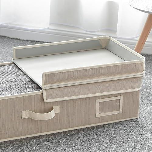 Miniatura 2 de Organizador grande debajo de la cama de 30 x 12 x 6.5 pulgadas con doble tapa plegable, de perfil bajo, apilable, organizador de cajones para manta,