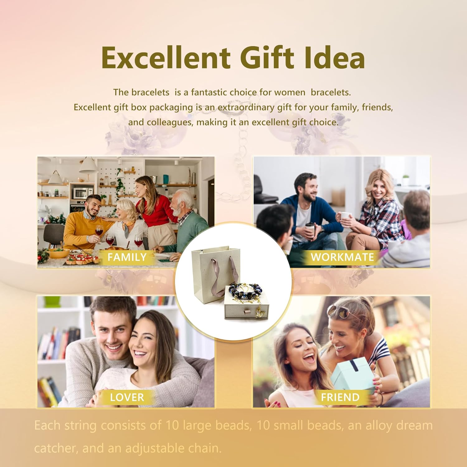 Beaded Bracelets for Women,Anxiety Healing bracelet for women,Dream Catcher of Life Bracelet,12 mm Beaded Adjustable bracelet, Gift box packaging Jewelry Gifts for Women - Image 6