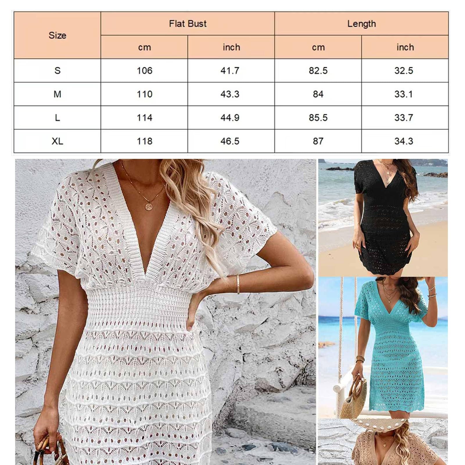KAISUN Copricostume Donna Scollo A V Manica Corta Abito da Spiaggia Casual Crochet Cover Up Estivo Costumi da Bagno Bikini Beachwear