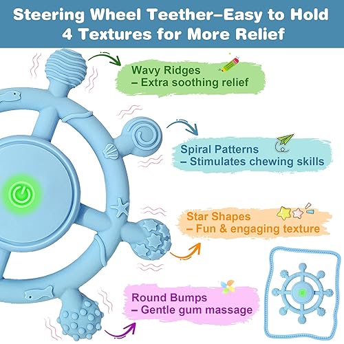 Miniatura 4 de YOFUN - Mordedor vibrante de 3 velocidades para bebés, juguete calmante de silicona para dentición para bebés de 3 meses, grado alimenticio,