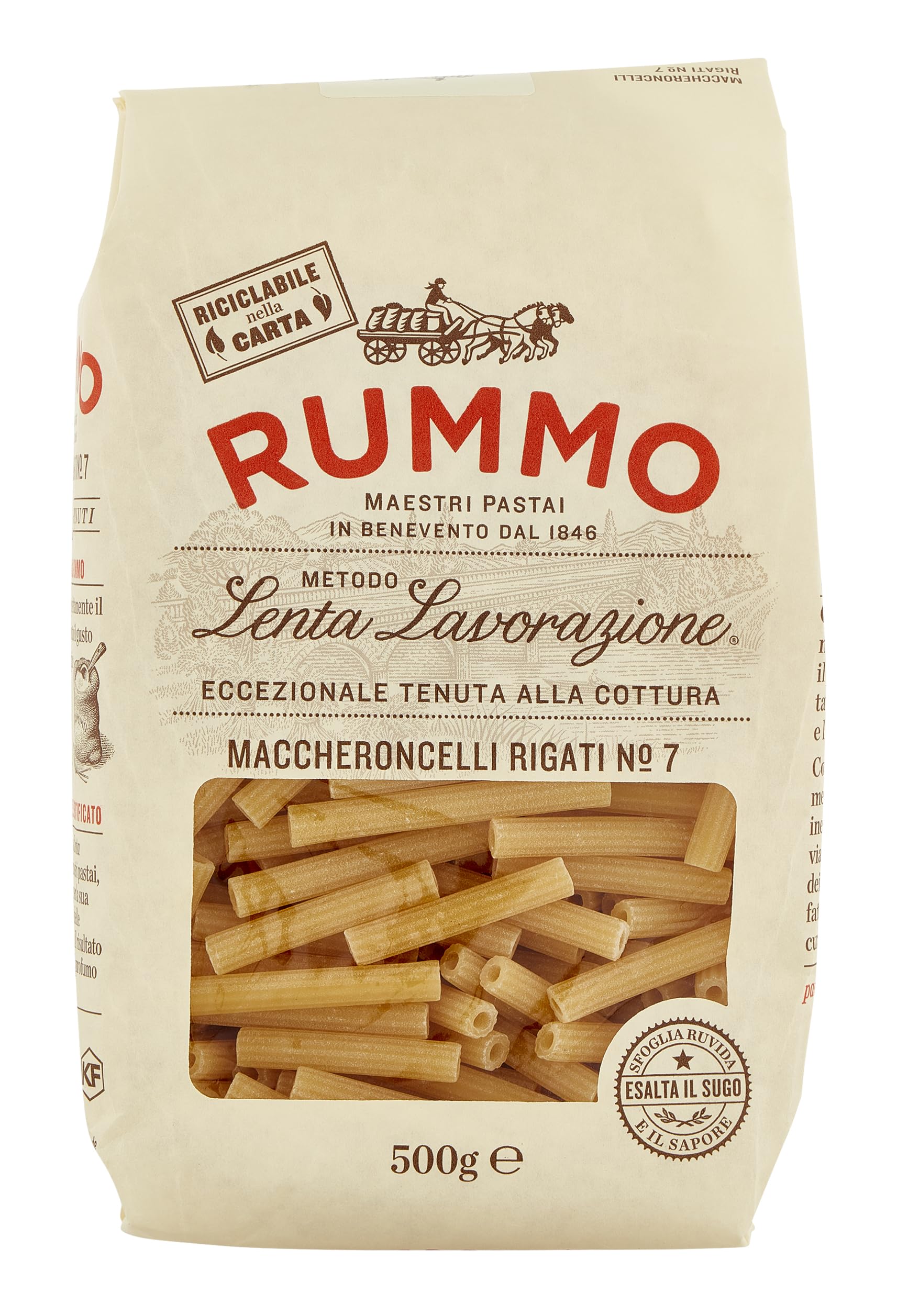 Rummo Maccheroncelli Rigati No. 7 – Ridged Italian Pasta, Masterfully Crafted for Maximum Sauce Absorption & Richness, 500 g (Pack of 1)