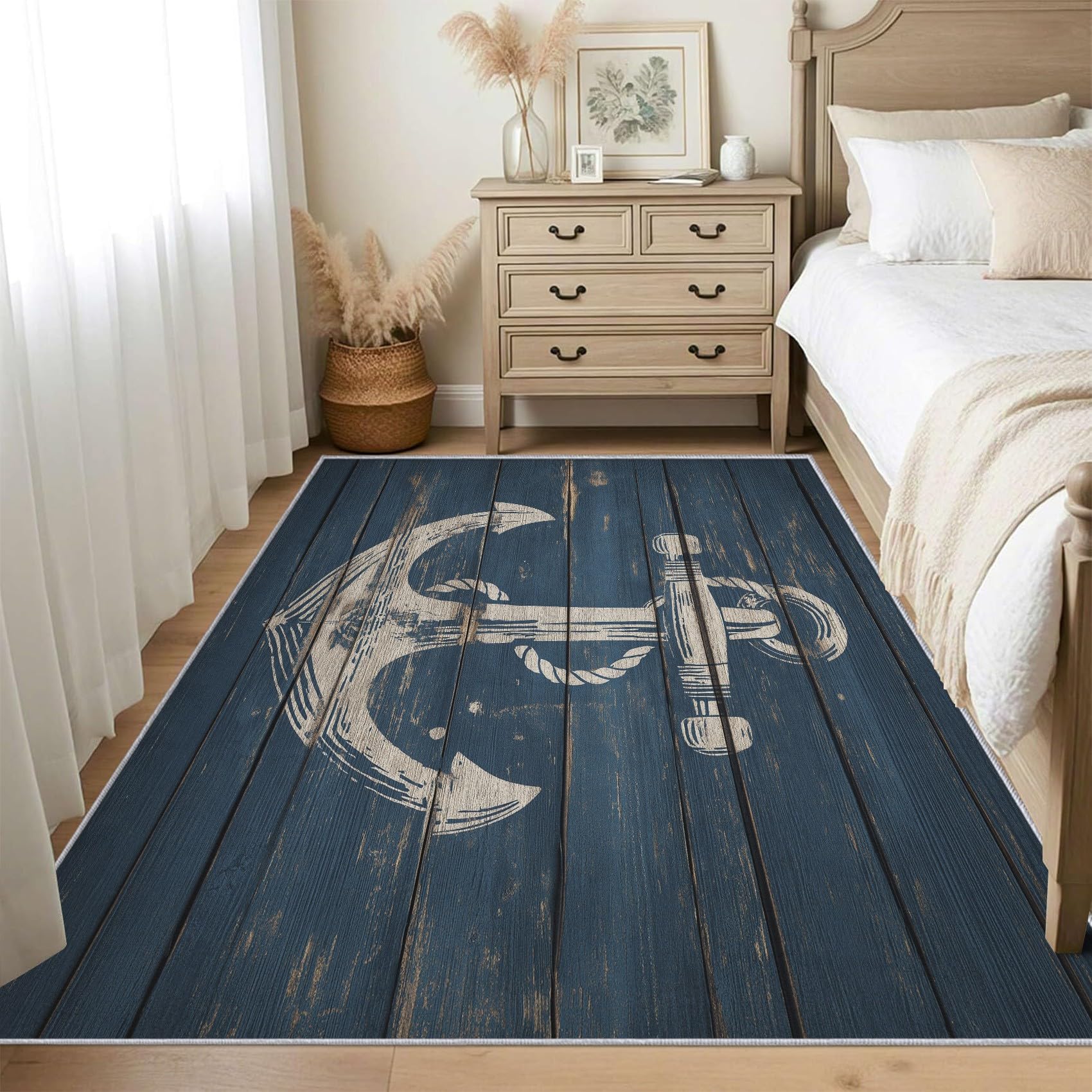 Tapis ancre nautique 160x230 cm grand tapis de salon chambre maritime