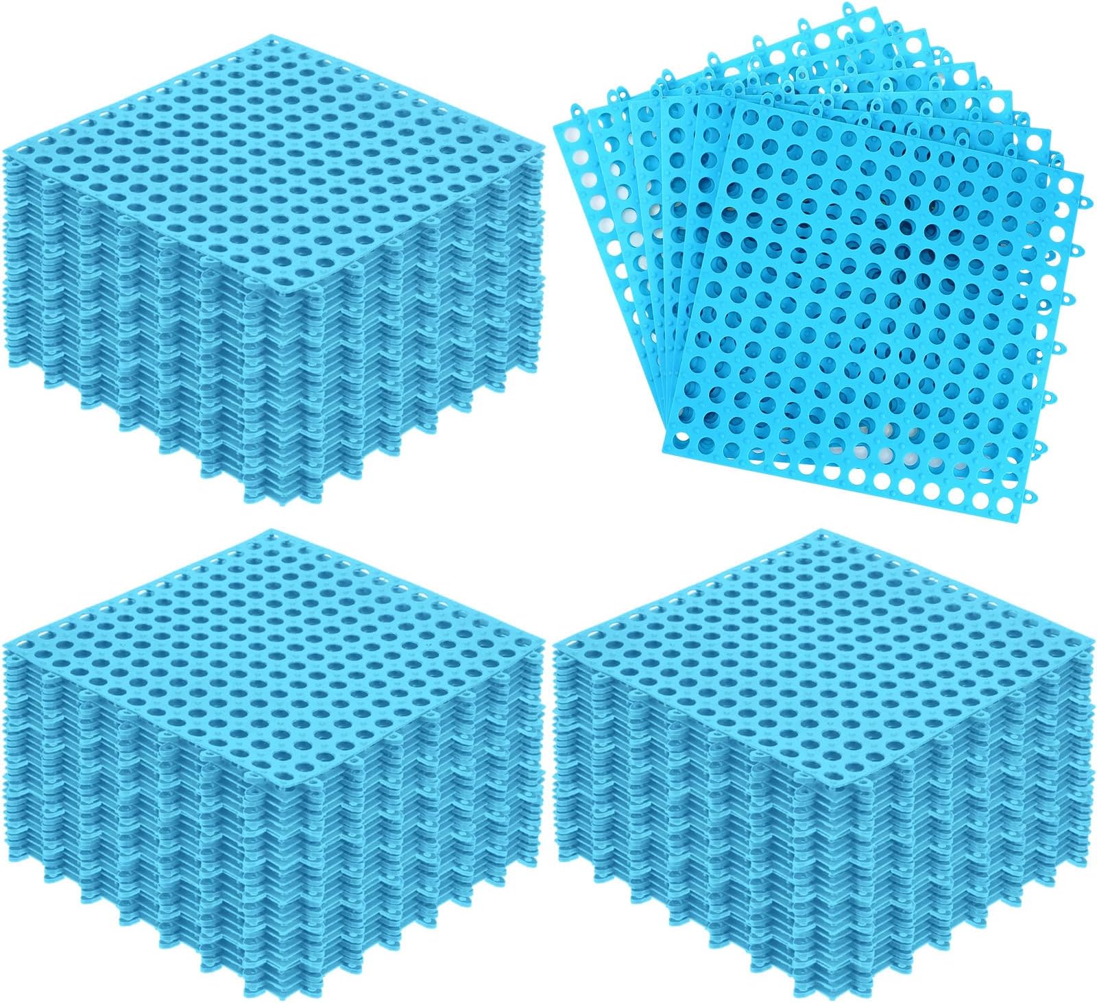 Tinideya 50 Pcs Modular Interlocking Floor Mats Drainage Tiles Pool Floor Mat 11.8'' x 11.8'', Non Slip TPE Soft for Outdoor Shower Greenhouse Bathroom Pool(Sky Blue)