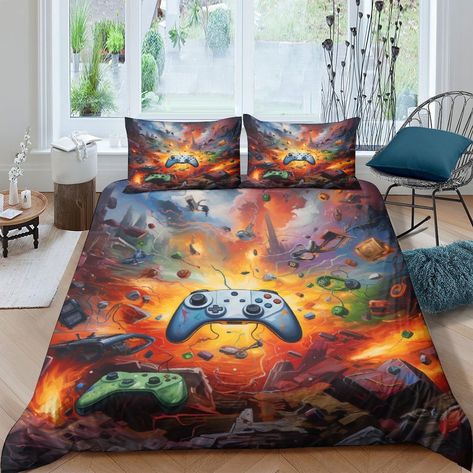 Juego de cama apocalíptico de microfibra King de 220x240cm con funda nórdica de volcán