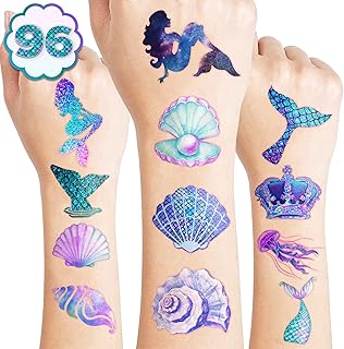 26 Mermaid Tattoo Designs That Shine with Mystery 7 96PCS Mermaid Pre-Cut Temporary Tattoos for Kids - Cute Under the Sea Pa...