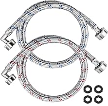 【 】Washer Stainless Steel Hoses with 90 Degree Elbow - 4 Ft Long Red and Blue (2 Pack) Burst Proof - Hot and Cold Striped Water Supply Lines for 10YEAR WARRANTY by Beaquicy