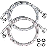 【2026 U𝗽𝗴𝗿a𝗱𝗲𝗱】Washer Stainless Steel Hoses with 90 Degree Elbow - 4 Ft Long Red and Blue (2 Pack) Burst Proof - Hot and Cold Striped Water Supply Lines for 10YEAR WARRANTY by Beaquicy