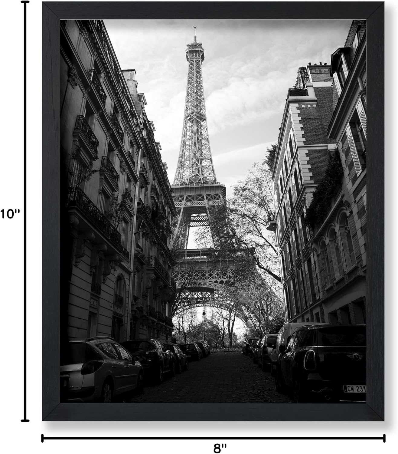 Poster Master Street of Paris Poster - Eiffel Tower Print - Paris Artwork - Photography Design - Black & White Art - City Architecture Design - Living Room or Bedroom Decor - 8x10 UNFRAMED