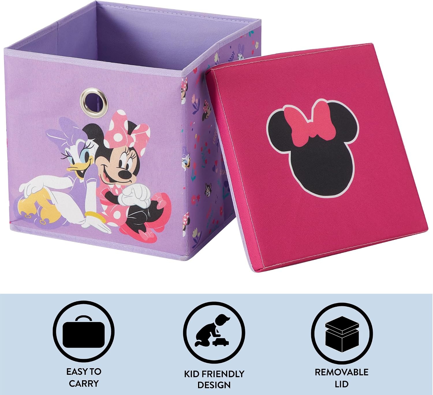 Idea Nuova Disney Minnie Mouse Collapsible Fabric Storage Cube,10” Organizer Bin with Lid for Bedroom, Playroom, and Closet