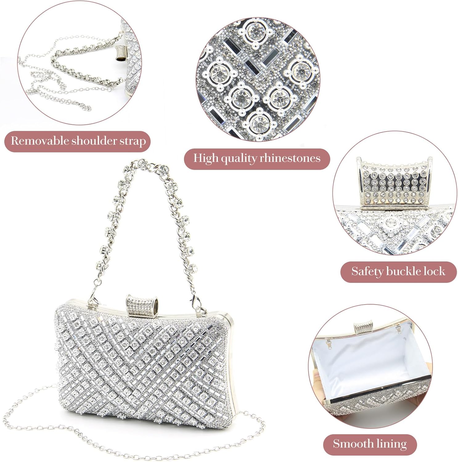 Rhinestone Clutch Purses for Women Evening Bag Sparkly Shoulder Bags Crystal Bridal Handbag for Party Prom Wedding - Image 4