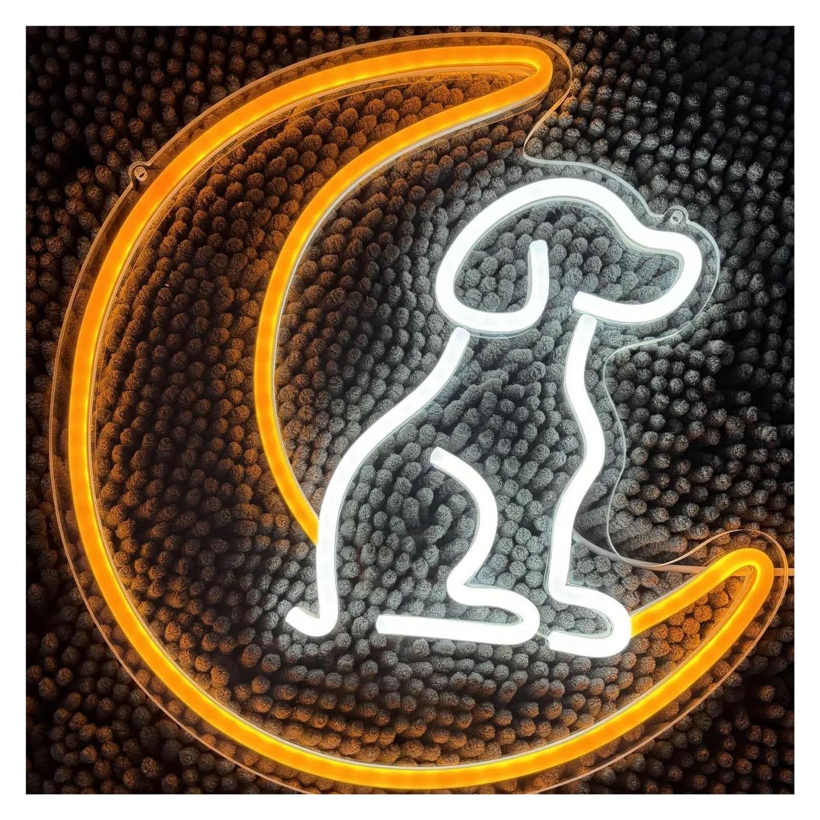 SHOUXI Sign Lamp Dog Sitting On The Moon Neon, with Dimmer Switch, for Pet Lovers, Children's Room and Relaxation Space 35x34cm