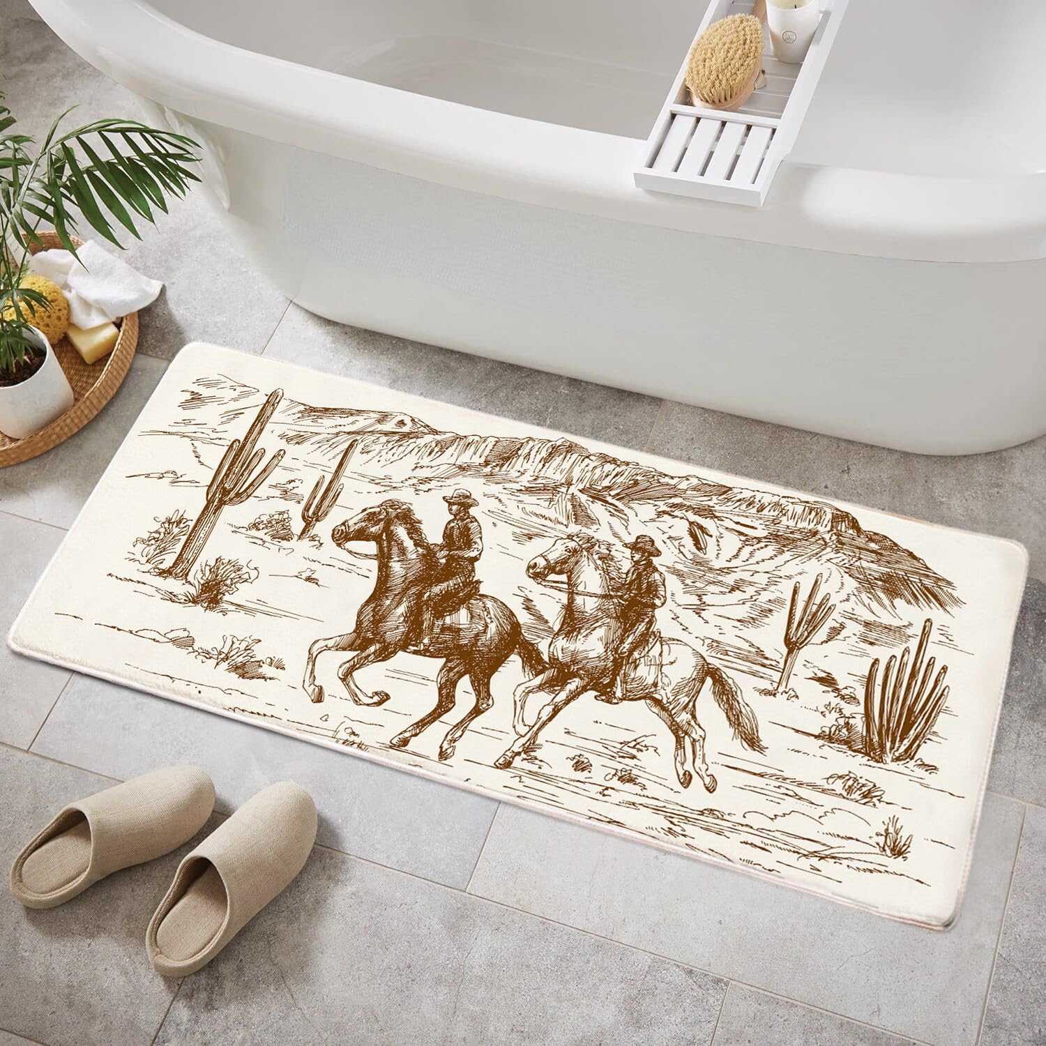 BBSET Wild Western Bathroom Rug 16"x47" Long Runner Non Slip Horse Bath Mat, Soft Plush Microfiber Rug, Quick-Dry Ultra-Absorbent Bath Rugs for