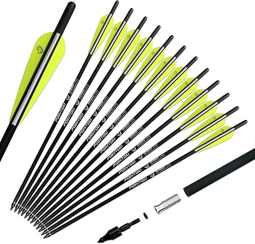Miniatura 23 de Pernos de ballesta de carbono de 20 pulgadas, flechas de caza con paletas de 4 pulgadas y punta de flecha reemplazada (paquete de 12)