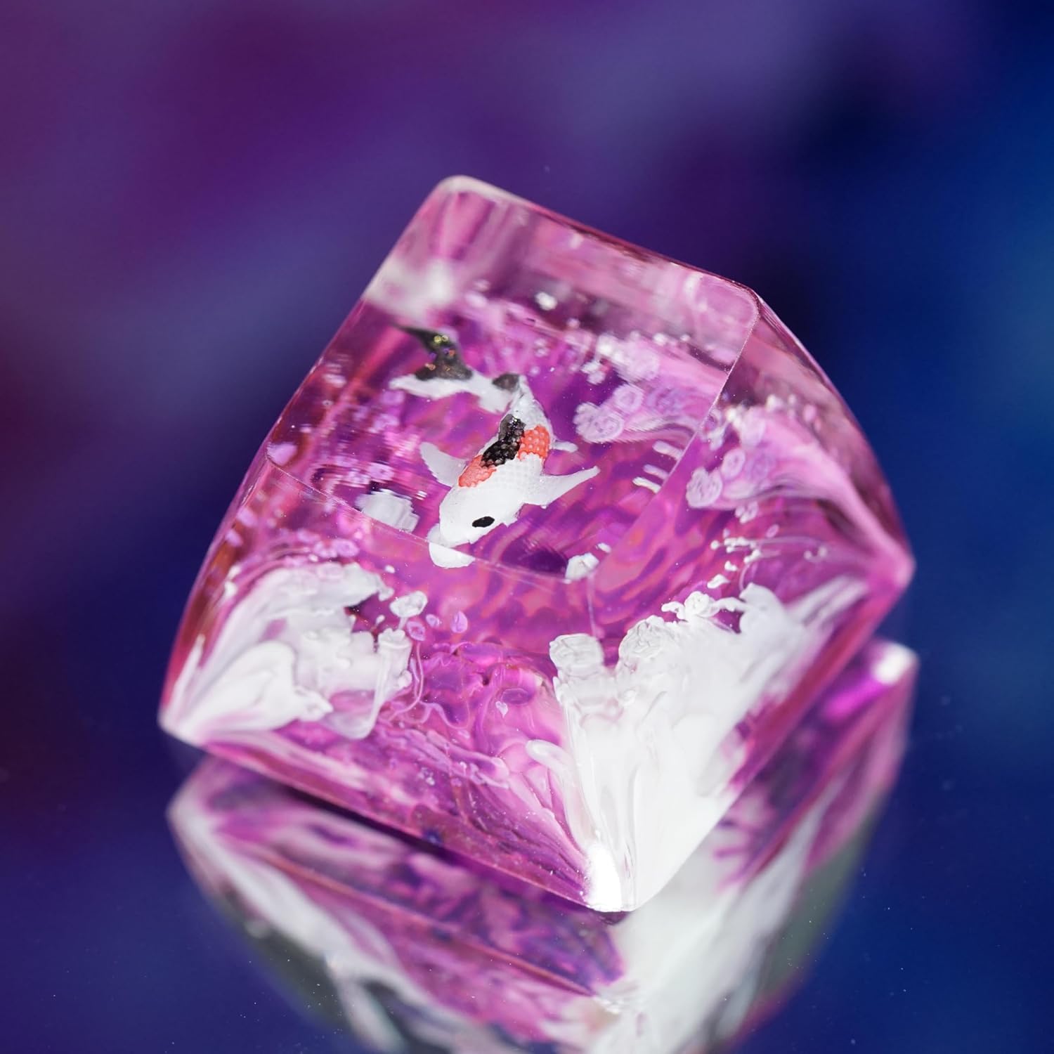 Kohaku Koi Keycap Purple and Magenta Ocean Handmade Artisan Keycap Cute Key Caps Custom Keycaps Keyboard Caps Resin Keycaps for Cherry MX Mechanical Keyboard Lovers Gift
