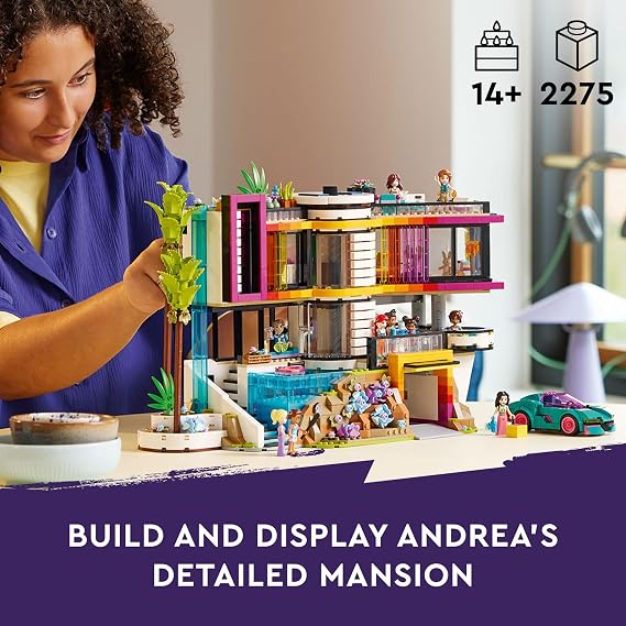 LEGO Friends Andrea's Modern Mansion Doll House - Gift for Christmas - 4 Story Toy House Building Toy Set for Kids, Girls and Boys, Ages 14+ Includes 11 Characters - 42639