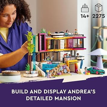 LEGO Friends Andrea's Modern Mansion Doll House - Gift for Christmas - 4 Story Toy House Building Toy Set for Kids, Girls and Boys, Ages 14+ Includes 11 Characters - 42639