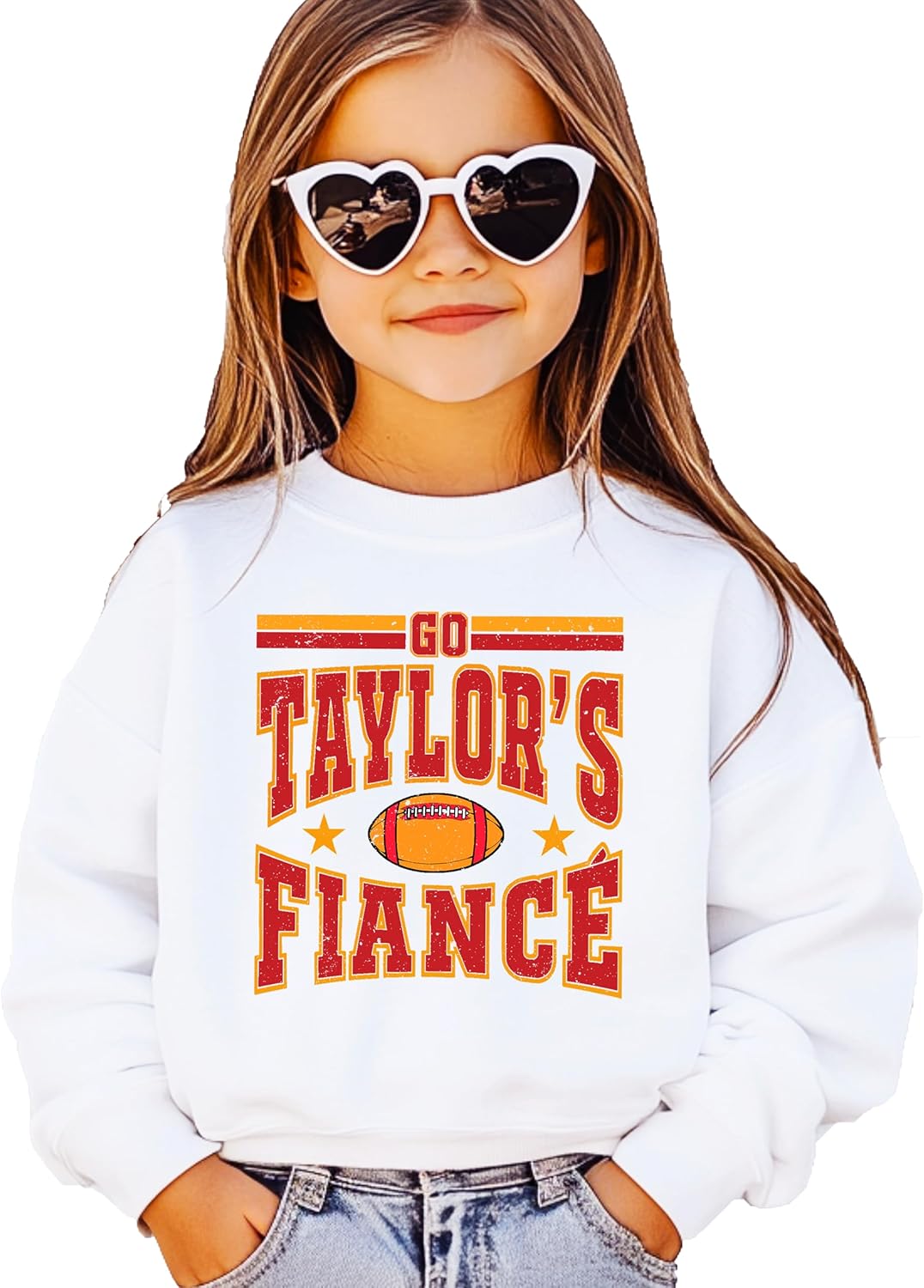Olive Loves Apple Go Taylor's Fiance Sweatshirt for Women, Teens & Kids Funny Football Season Distressed Graphic Pullover
