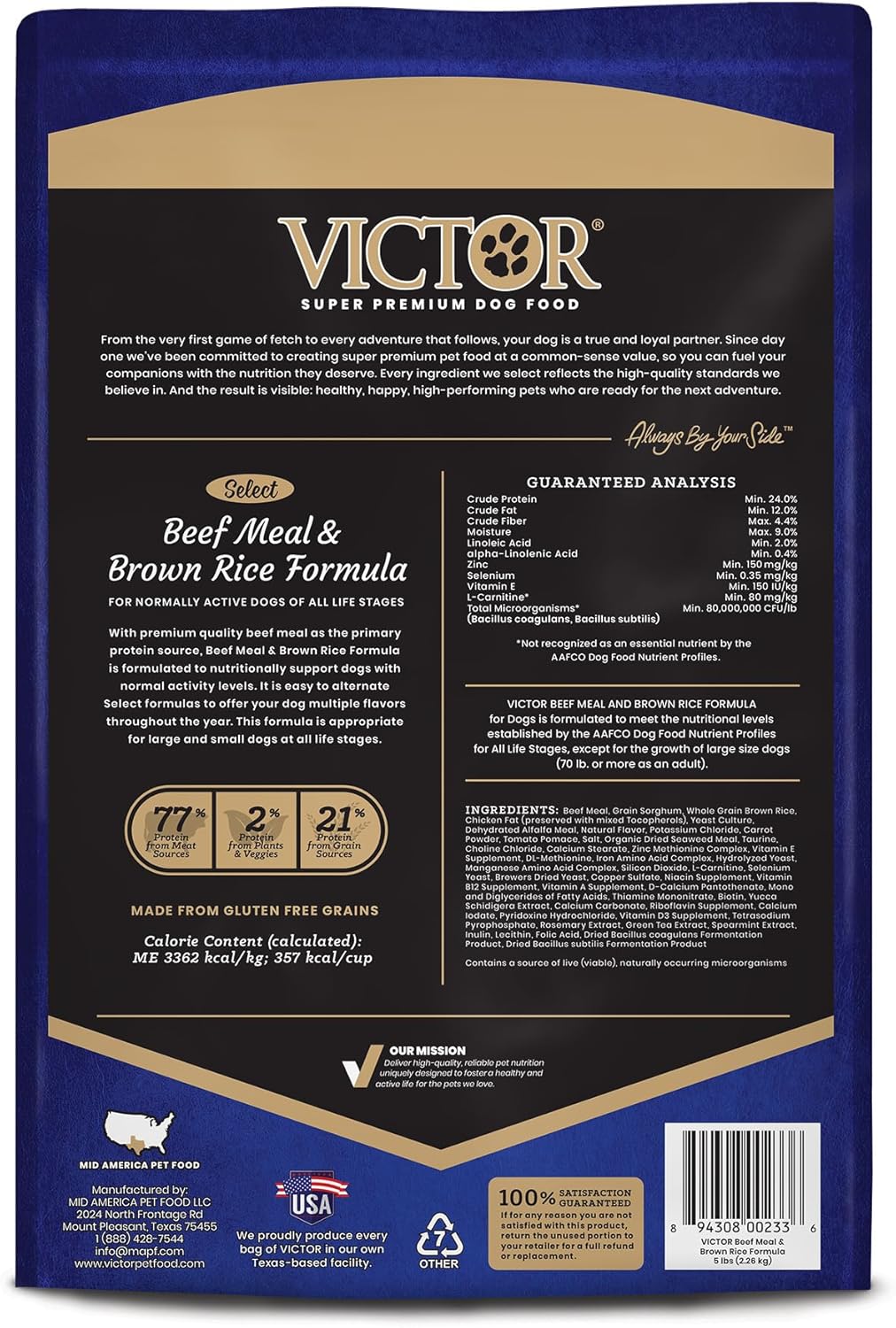 VICTOR Super Premium Dog Food – Select Beef Meal & Brown Rice Formula for Immune and Gut Health – Gluten-Free Beef Meal Dry Dog Food for All Normally Active Dogs of All Life Stages, 5 lbs - Image 2