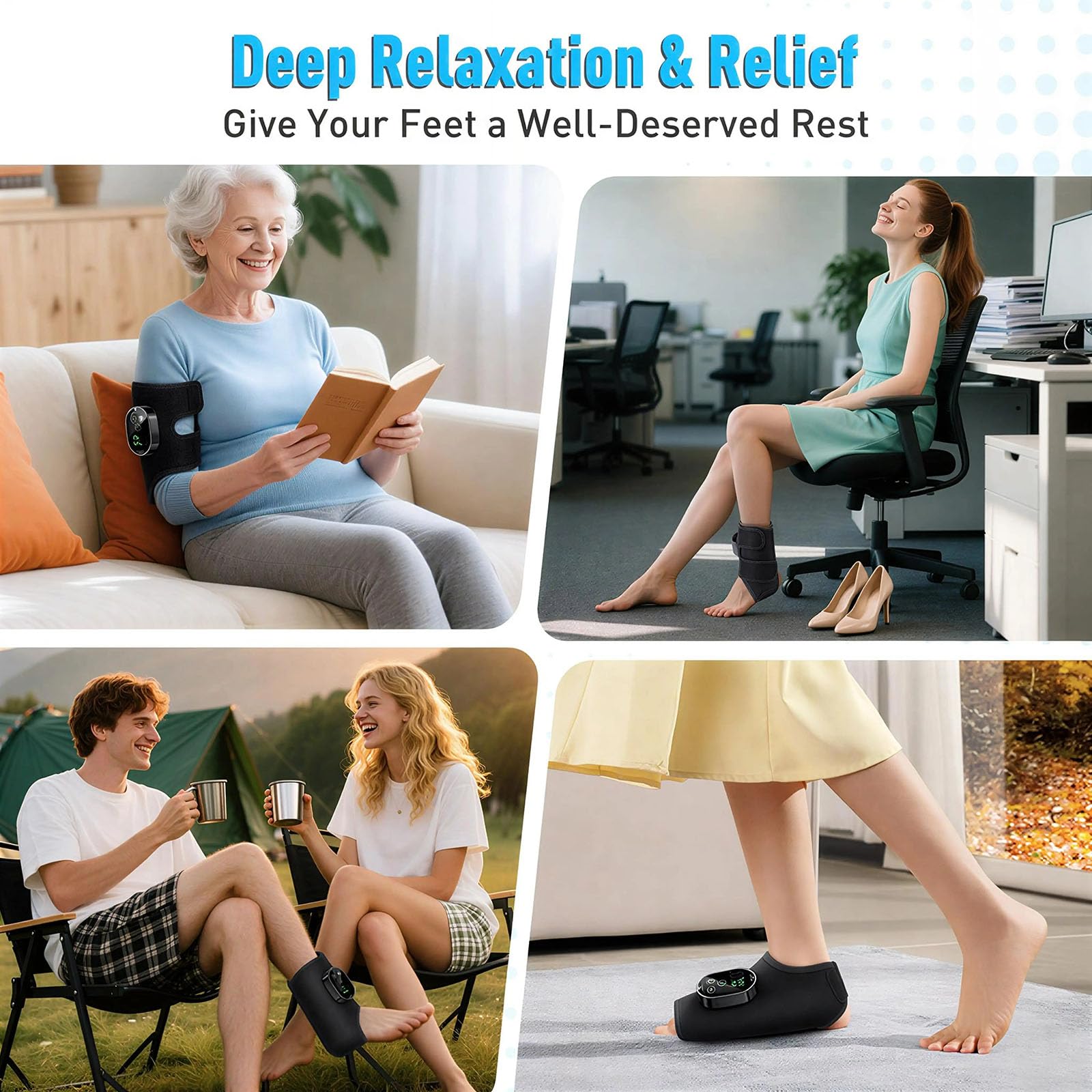 Fußmassagegerät mit Wärme, Vibration & EMS für Füße und Knöchel, kabelloses heated vibrating foot massager für Zuhause, Büro, Sofa und nach dem Sport (BK-2Pcs)
