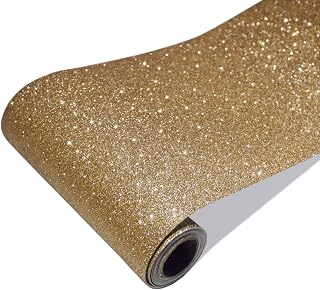 CRE8TIVE Champagne Gold Glitter Wallpaper Border Peel and Stick Wall Border Sparkle Glitter Contact Paper Gold Fabric Wallpaper Self Adhesive Removable Decorative Wall Border for Bedroom Decor 8"x354"