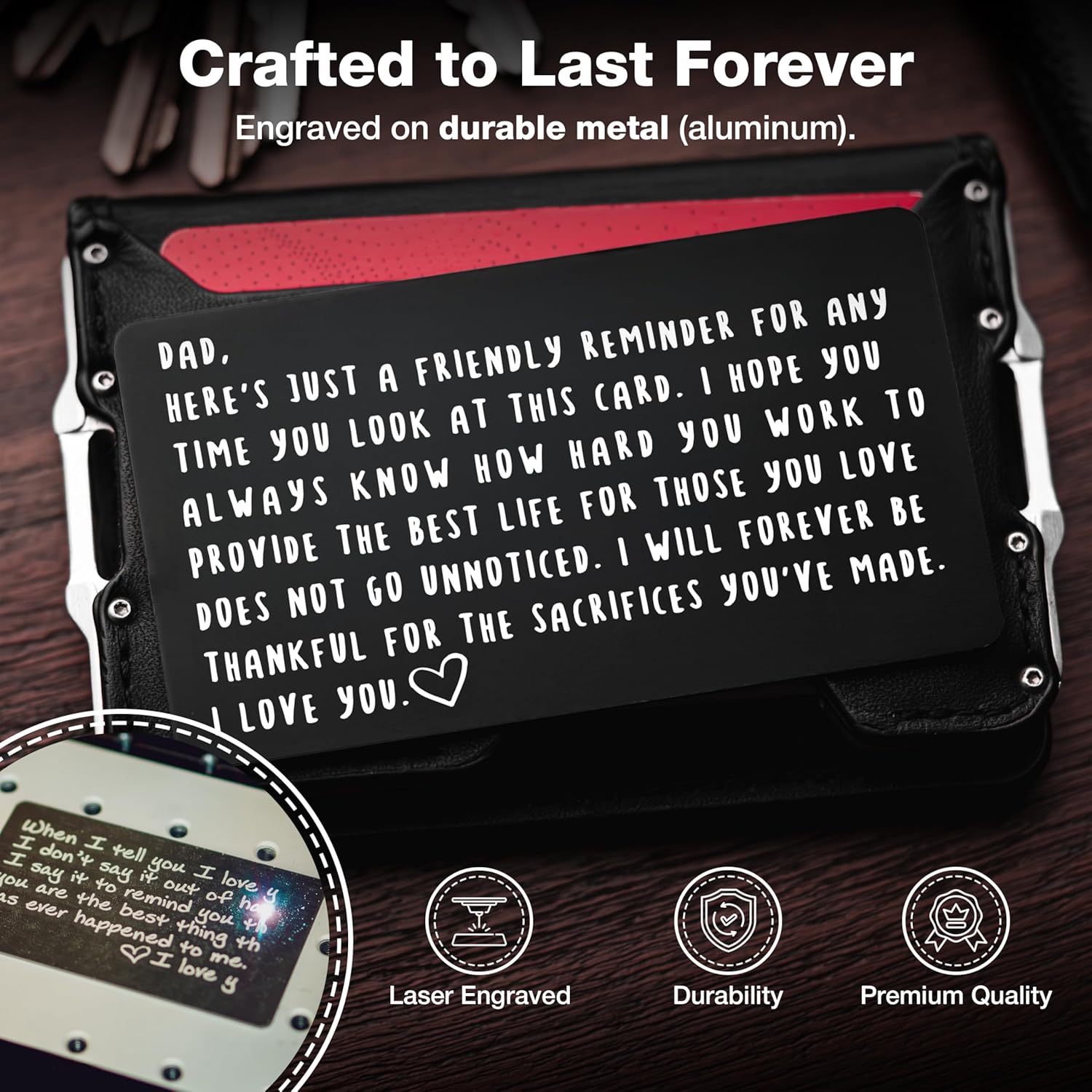 Wallet Card for Dad – Father's Day Gift from Son or Daughter for the Best Dad Ever - Voted Most Meaningful and Unique Gift for Fathers - Gift Ready, Engraved - Image 5