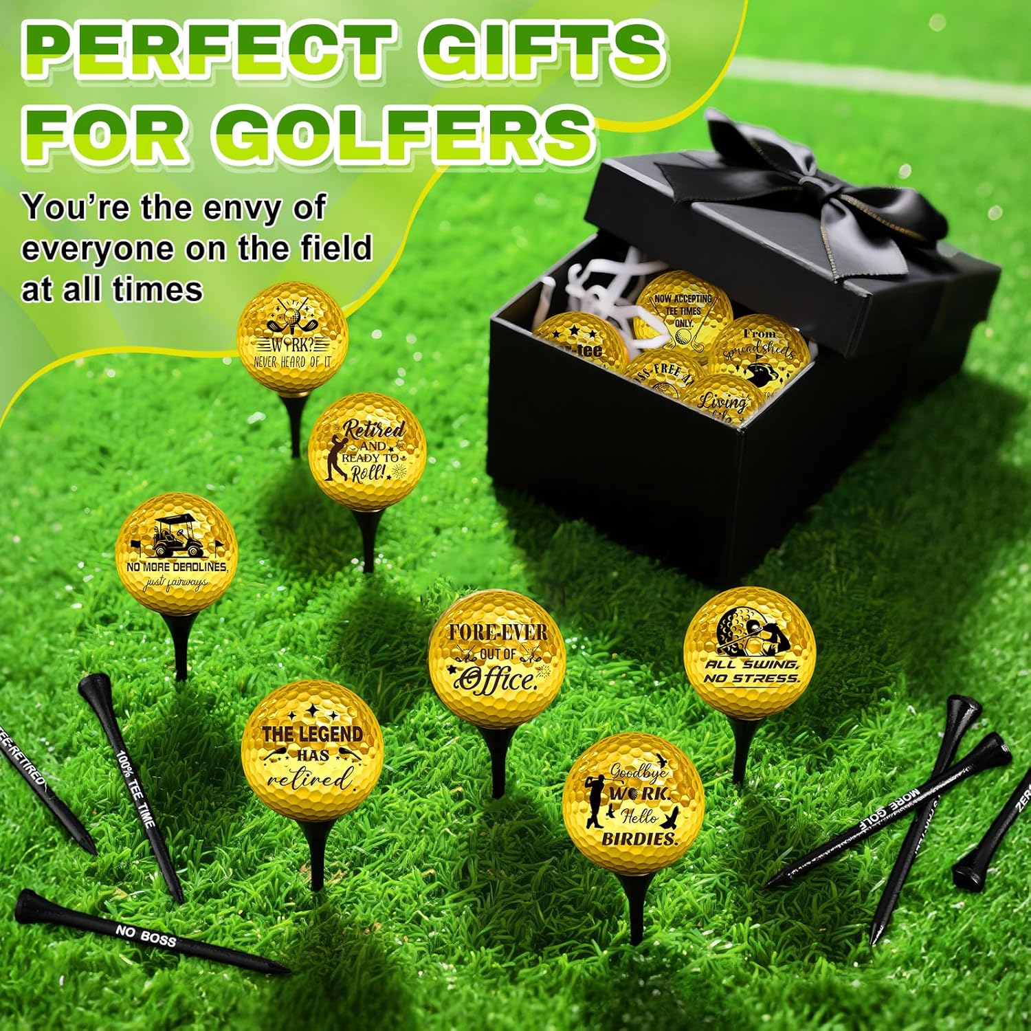 MiniInflat 18 Pcs Funny Golf Balls Gifts Set 12 Humor Golf Balls and 6 Tees for Men Women Coworkers Employees Golfers Birthday Retirement