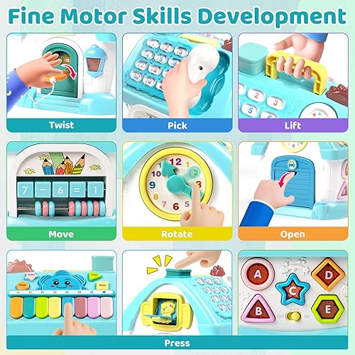 Miniatura 3 de Marstone Juguetes para bebés para niños y niñas de 1 año: juguetes para niños pequeños de 1 a 2 años, casa educativa 8 en 1 con luces de sonido, Azul