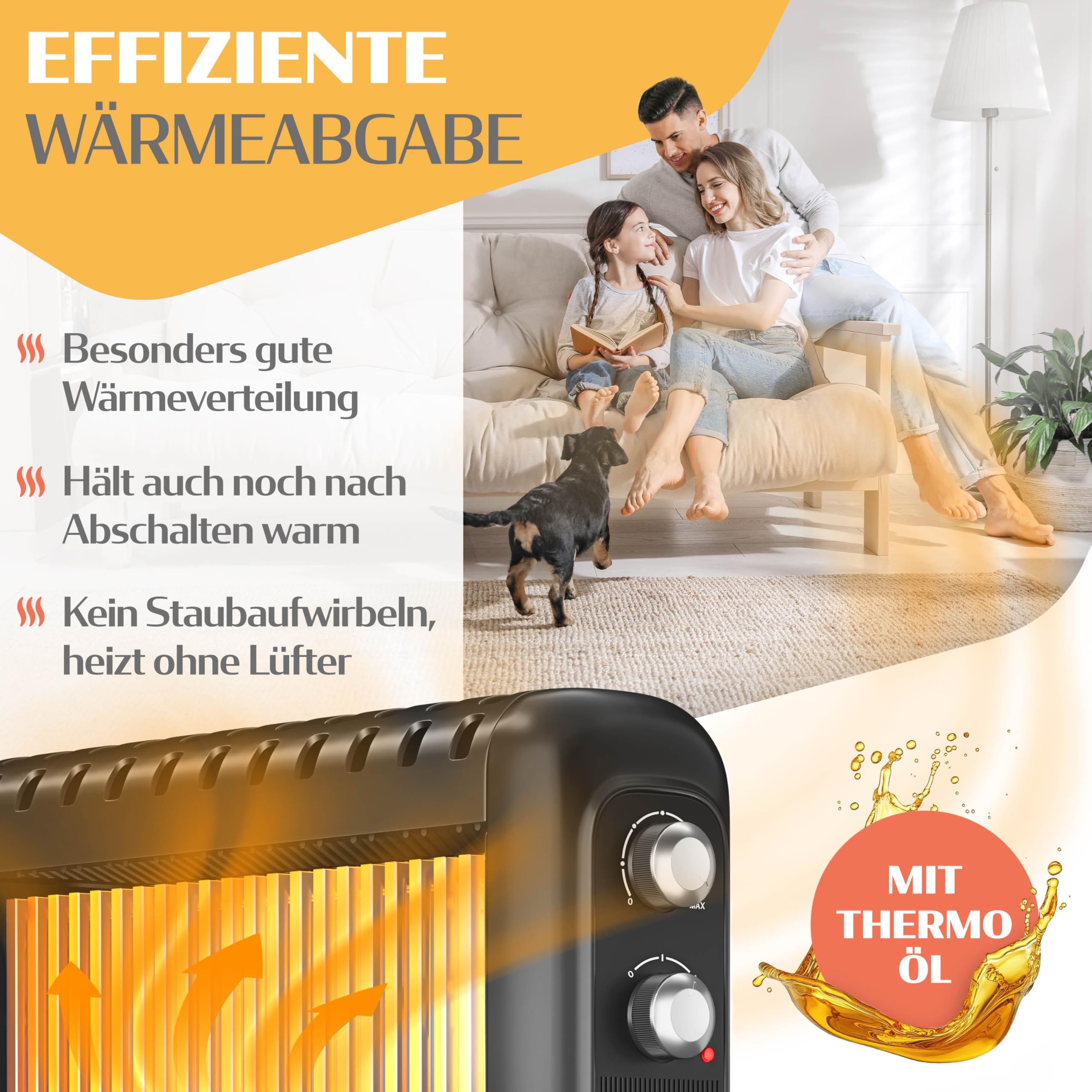 KESSER Radiador De Aceite Eléctrico 2500W – Silencioso Con Ruedas 360° – Ideal Para 25m² – Carcasa Protectora