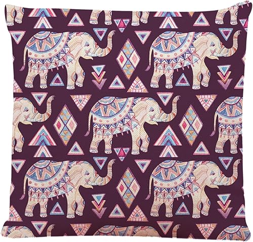 Ofocam Fundas de almohada cuadradas decorativas para sofá, cama, diseño tribal de elefante en acuarela, fundas de cojín de 18 x 18 pulgadas