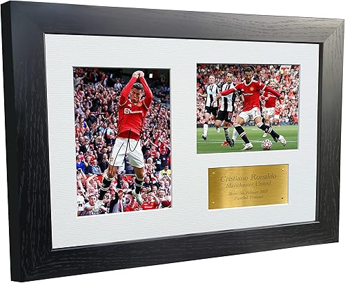 Kitbags & Lockers Póster de Cristiano Ronaldo Manchester United de 12 x 8 pulgadas, A4, con autógrafo, para regalo, color dorado