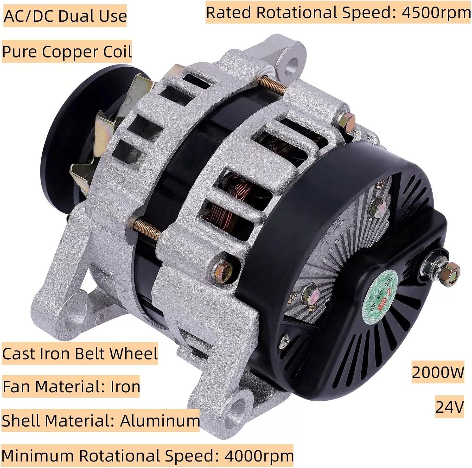 2000W Low-Speed DC Permanent Magnet Generator, 36V/48V/60V/72V, Brushless Alternator With Pure Copper Coil, High Power Output(48V)