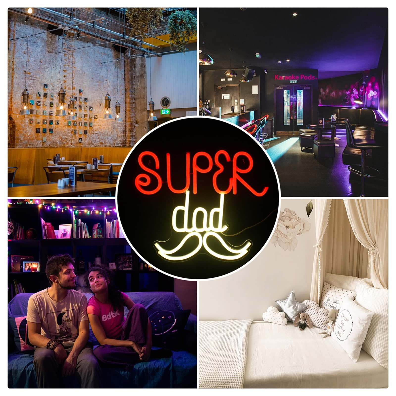 Insegna al Neon a LED Luce al Neon a LED, Insegna al Neon Super papà per Il Regalo di papà, Decorazione per Applique da Parete Artistica per casa, Bar, Club, Feste, Compleanni, Natale, 38X32 cm