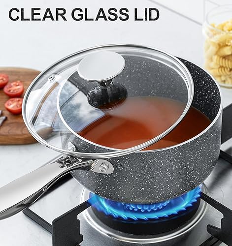 Miniatura 6 de MICHELANGELO Sartén con tapa, cacerola de 1 cuarto de galón con tapa de granito, sartén antiadherente con mango de acero inoxidable, cacerola de 1