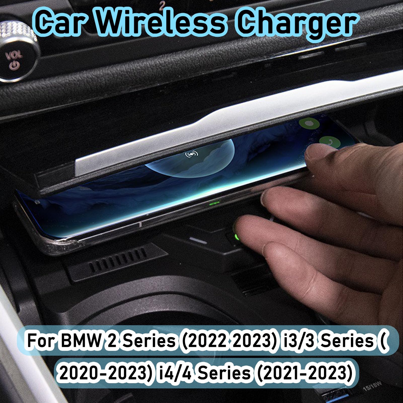 Caricabatterie Wireless per Auto per Serie 2/M3 I3/Serie 3 I4/Serie 4 Tutti i Modelli Accessorio con Ricarica Rapida Wireless da 15 W Regalo per la Famiglia