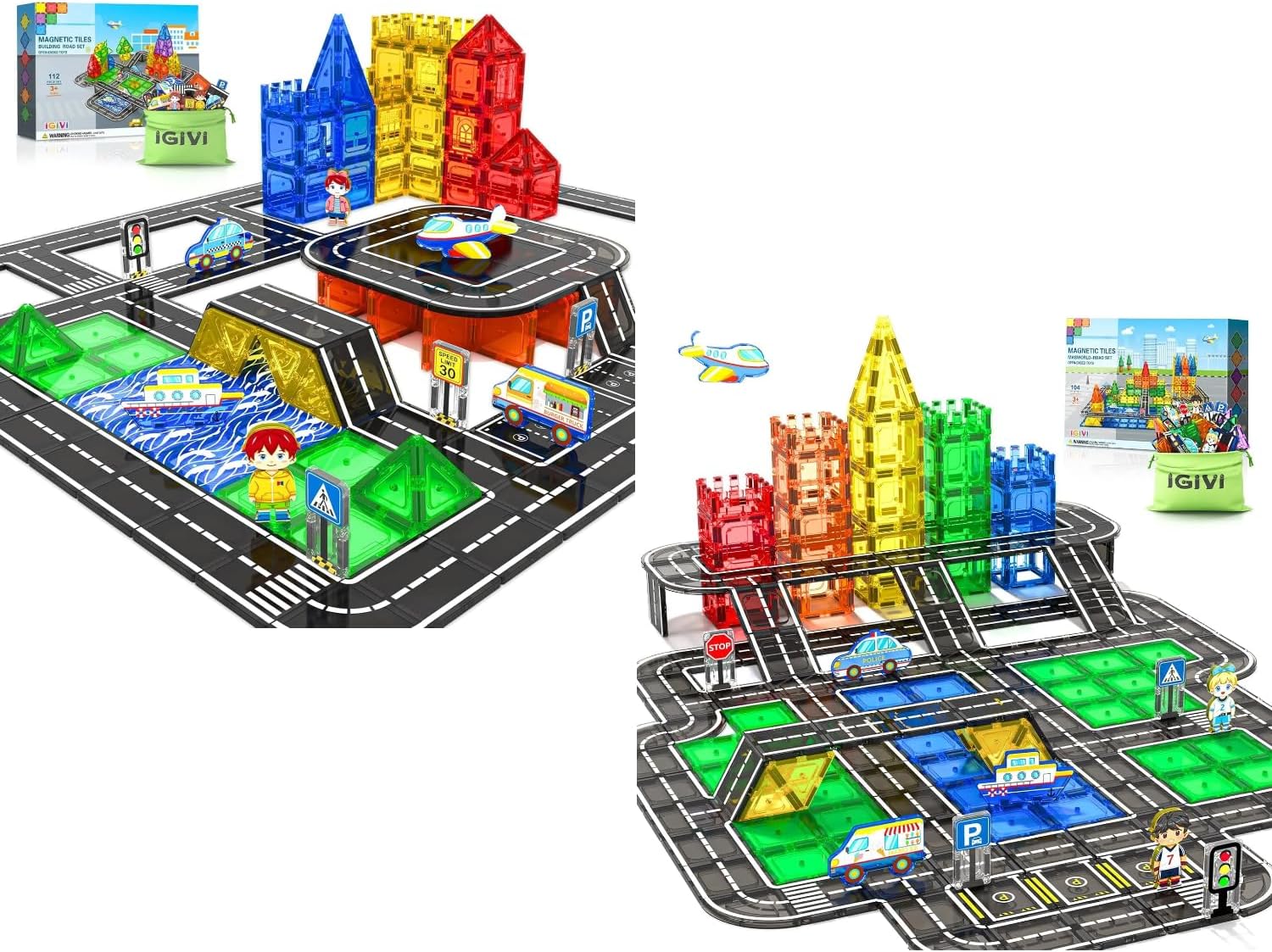 112PCS Magnetic Tiles Road Set & 104PCS Magnetic Tiles Road Set
