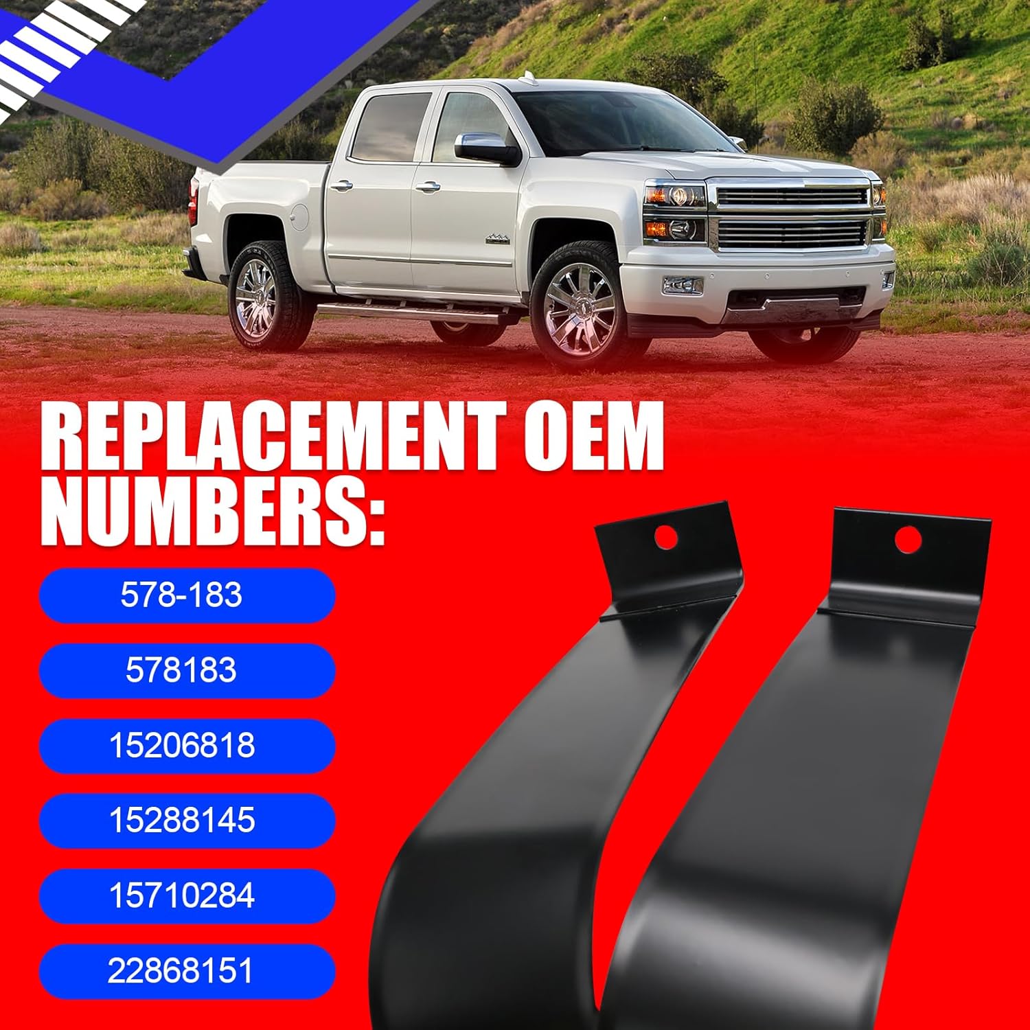 SMMS 2PCS 578183 Fuel Tank Straps for Chevy for Chevrolet Silverado, for GMC Sierra 1500 2500 300 1999-2019, Black, Front Rear Replaces OE 22868151 15288145 15710284 15206818 578-183