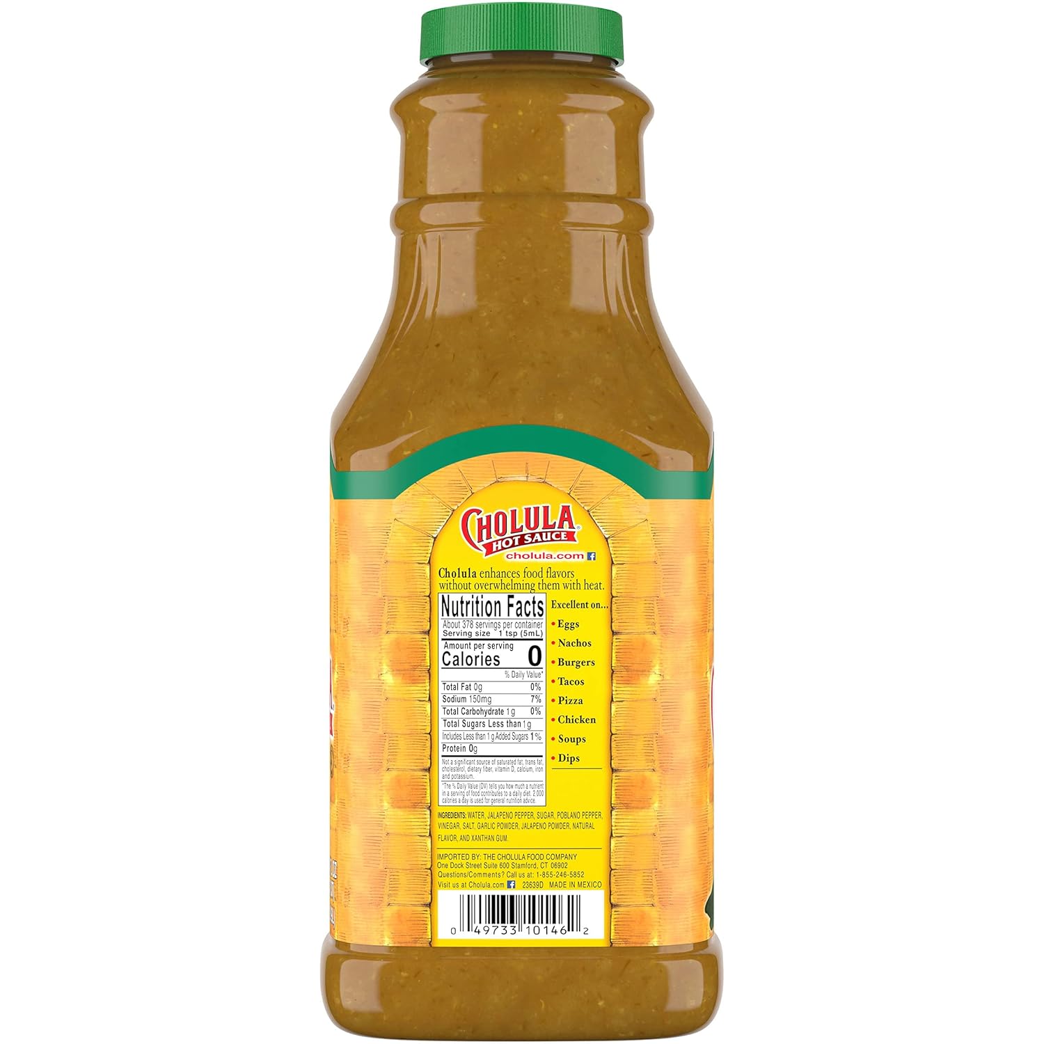 Cholula Green Pepper Hot Sauce, 64 fl oz - One 64 Fluid Ounce Bulk Container of Green Jalapeno Hot Sauce, Perfect for Eggs, Fried Chicken, Tuna and More