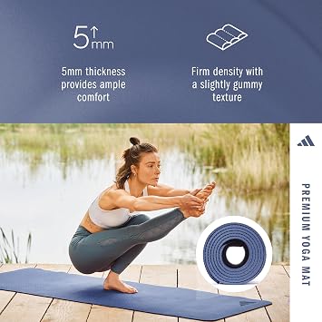 adidas Premium Yoga Mat, Firm-Density Workout Mat, 5 mm