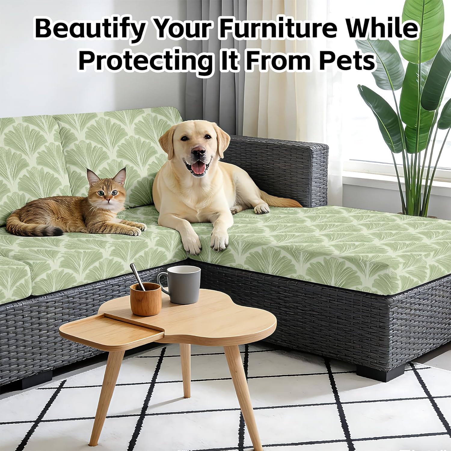 Outdoor Chair Cushions Cover Set of 8 - Waterproof & Fade Resistant Patio Chair Cushions with Handle & Ties, Applicable to Outdoors/Indoors/Garden，20" x 27" x 2"(Leaves, 20" x 27" x 2")