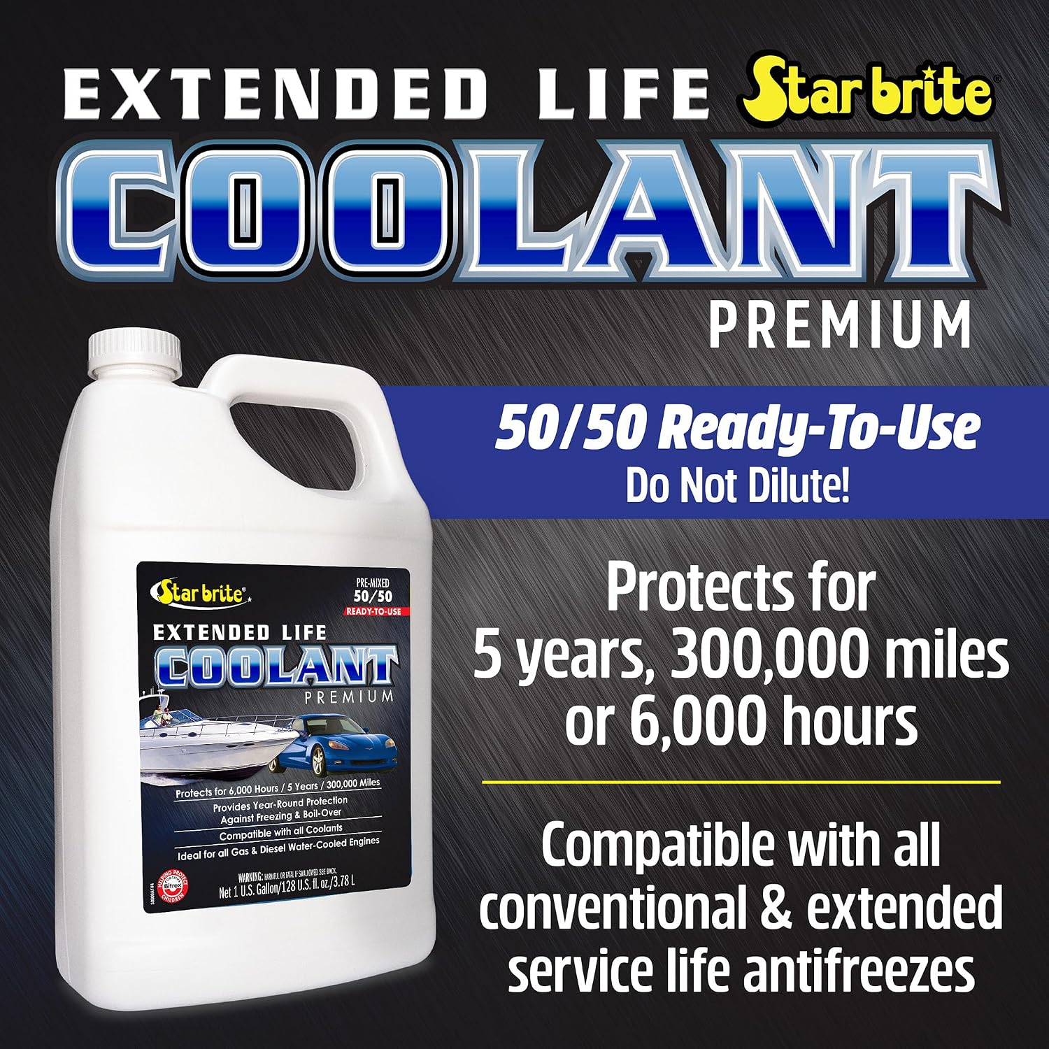 STAR BRITE 300,000 Mile Antifreeze Coolant - 50/50 Ready-to-Use - Universal Fit, Long-Lasting Protection