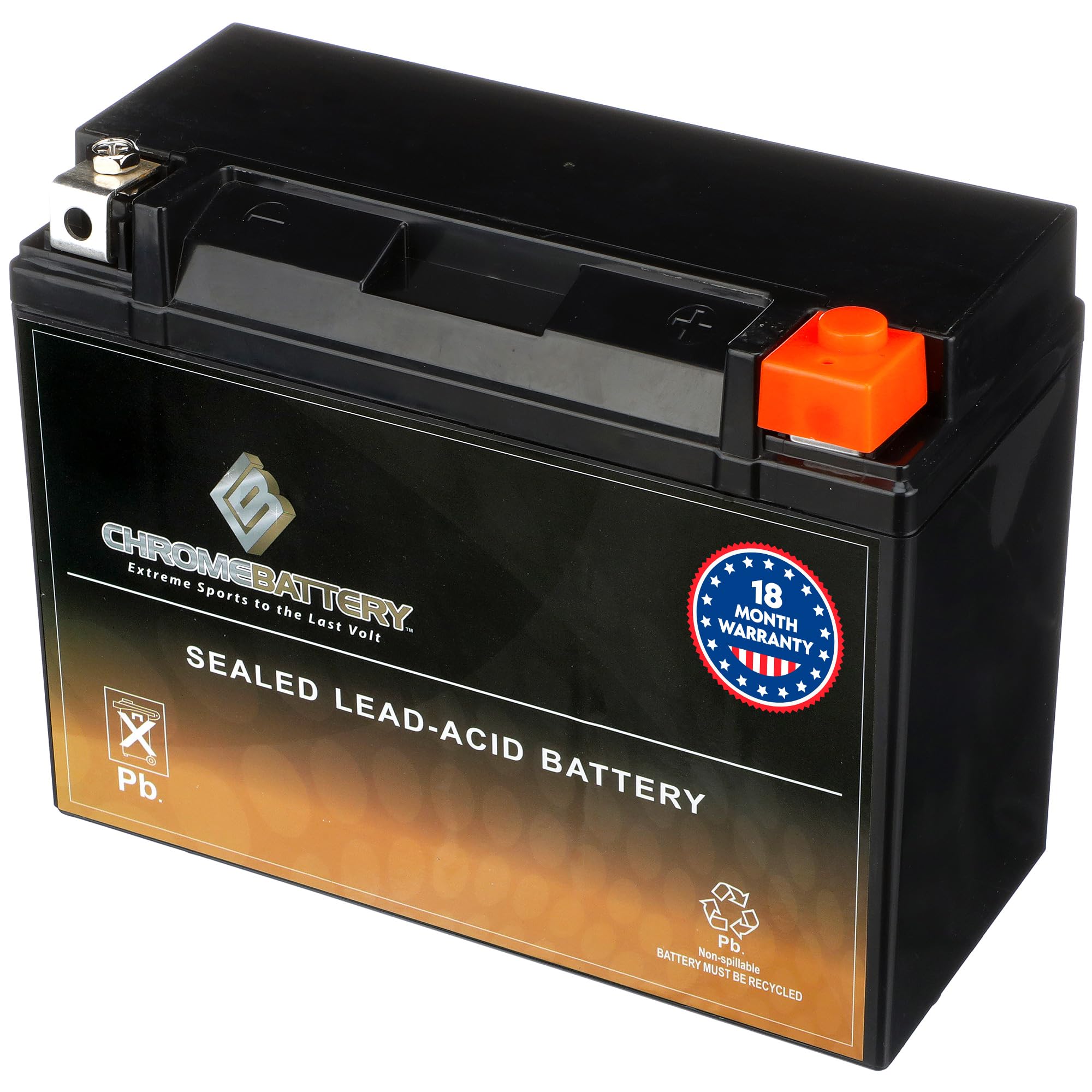 CB CHROMEBATTERY YTX24HL-BS 12 V 350 CCA AGM – Maintenance-Free 27 Ah Battery for Harley, ATV, UTV, Snowmobile, Jet Ski – T3 Nut & Bolt Terminal –