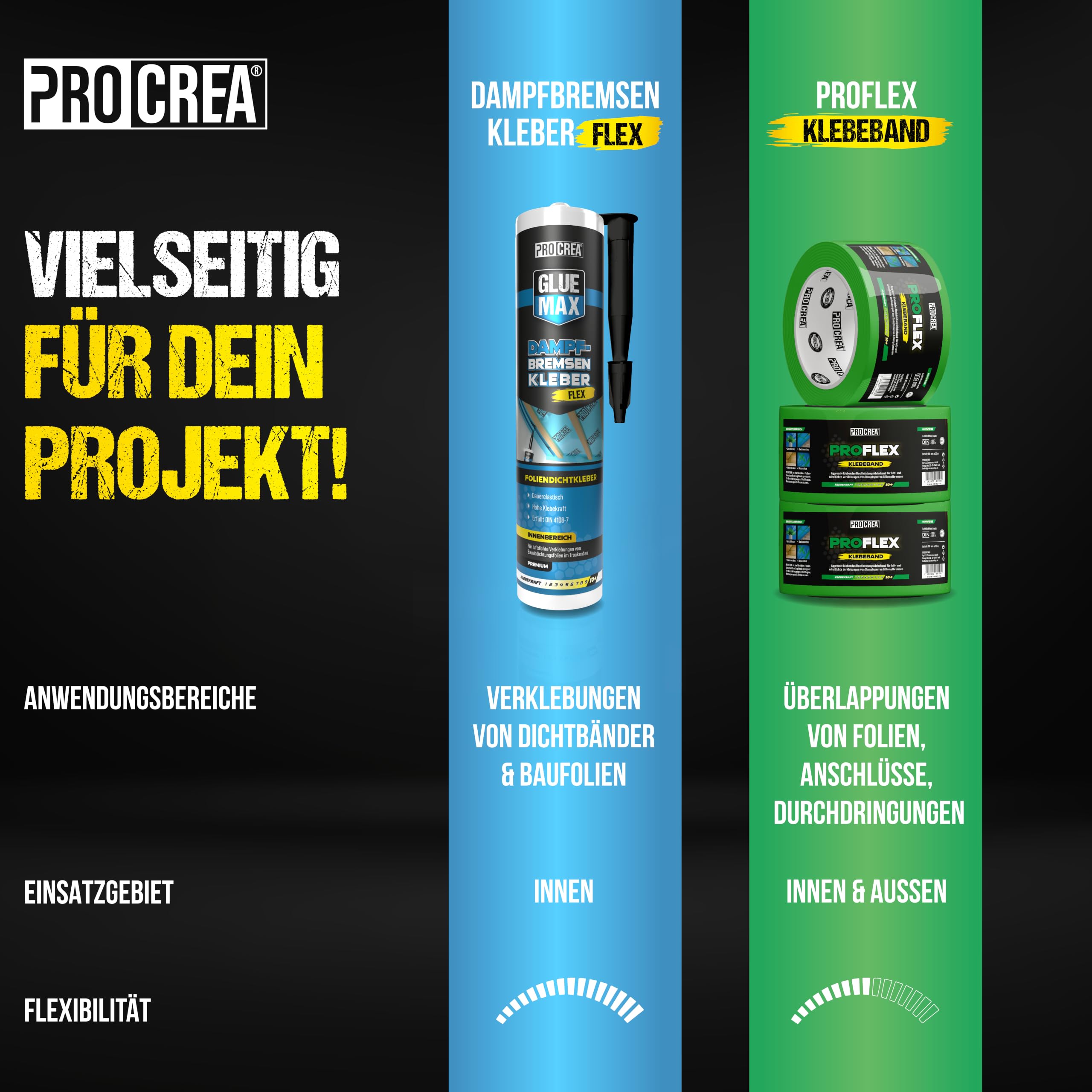 PROCREA 12 adhesivos para barrera de vapor, herméticos según DIN 4108, para barreras de vapor, de calidad profesional, fabricadas en Alemania