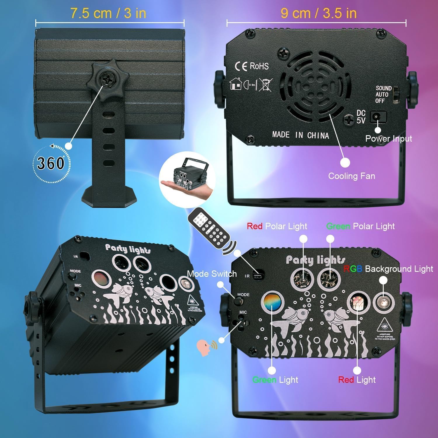 Luces de discoteca, luces de fiesta, luces LED RGB activadas por sonido para DJ, mini luz estroboscópica con control remoto para niños, cumpleaños, fiestas de karaoke, boda[Clase energética A+++]