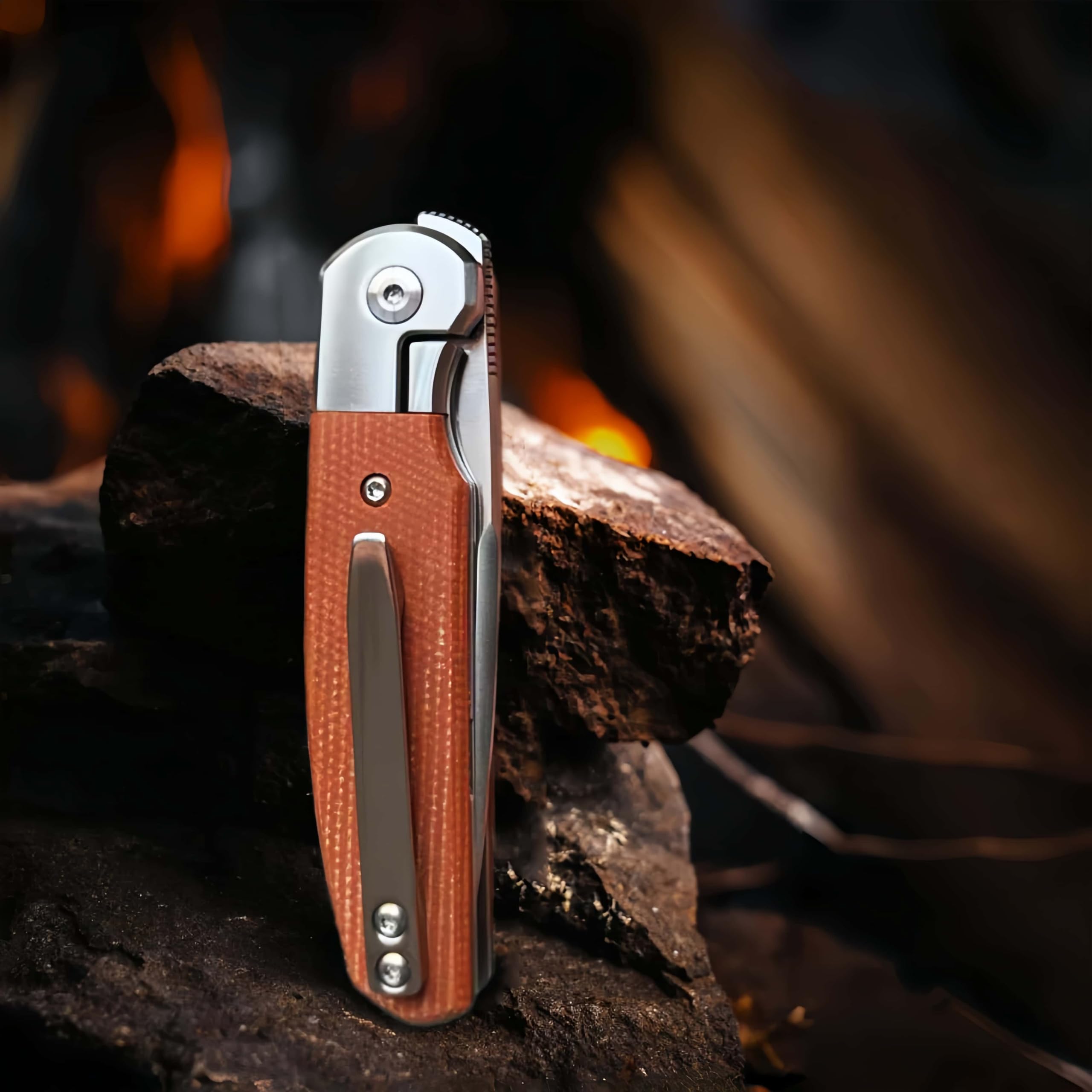 Nóż YF SMART Small Floding Pocket EDC – ostrze typu drop point, rękojeść z brązowego płótna z micarty, głęboki klips do kieszeni, kompaktowy składany nóż na kemping, piesze wycieczki i przygody (Mini)