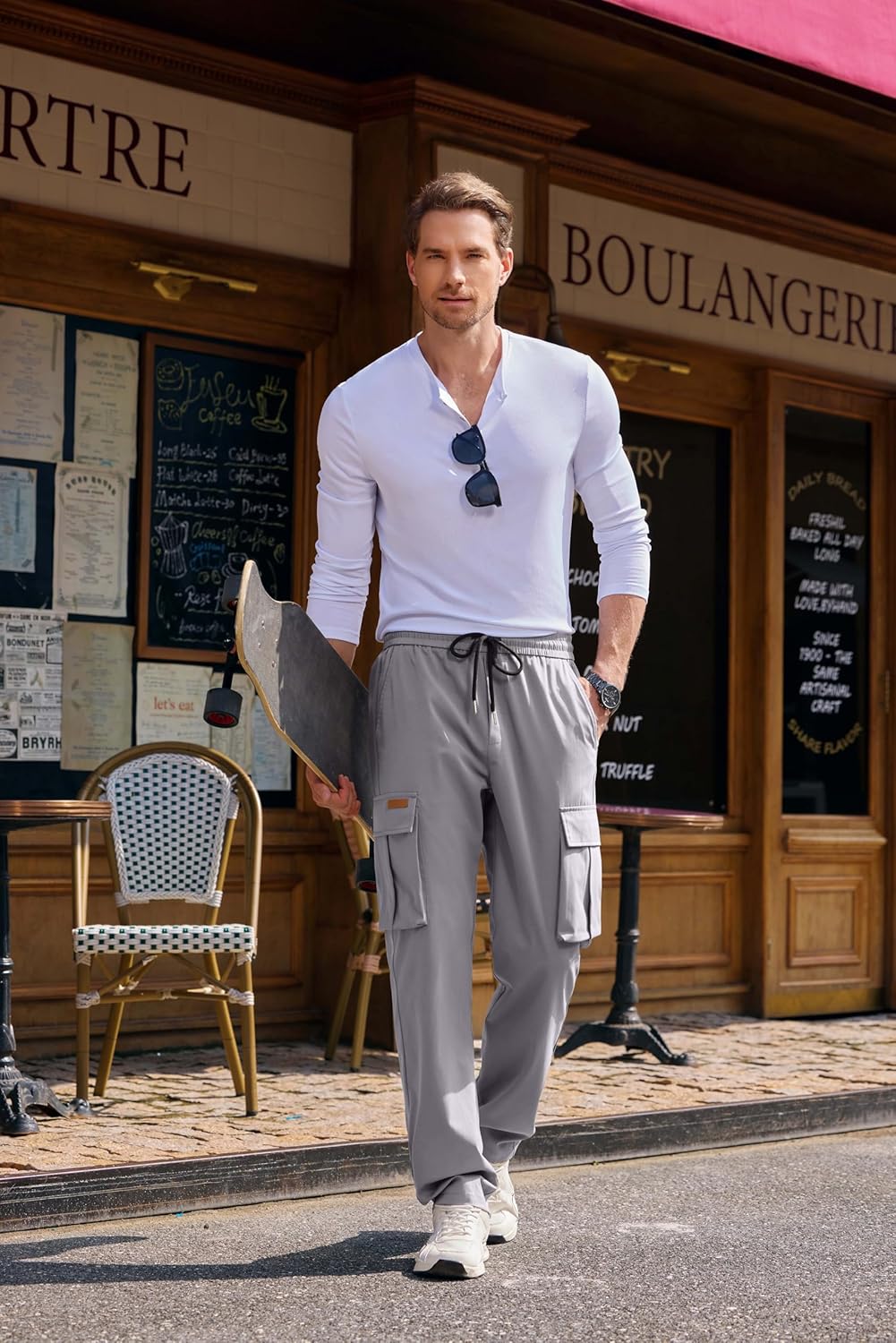 JMIERR Mens Casual Baggy Cargo Pants Stretch Sweatpants Loose Fit Drawstring Hiking Workout Joggers with Multi Pockets - Image 3