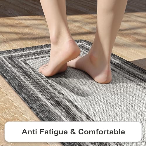 Vista 39 de KIMODE - Juego de 2 tapetes de cocina bohemios, antifatiga, antideslizantes, impermeables, ergonómicos, acolchados, cómodos, para lavandería, Caqui