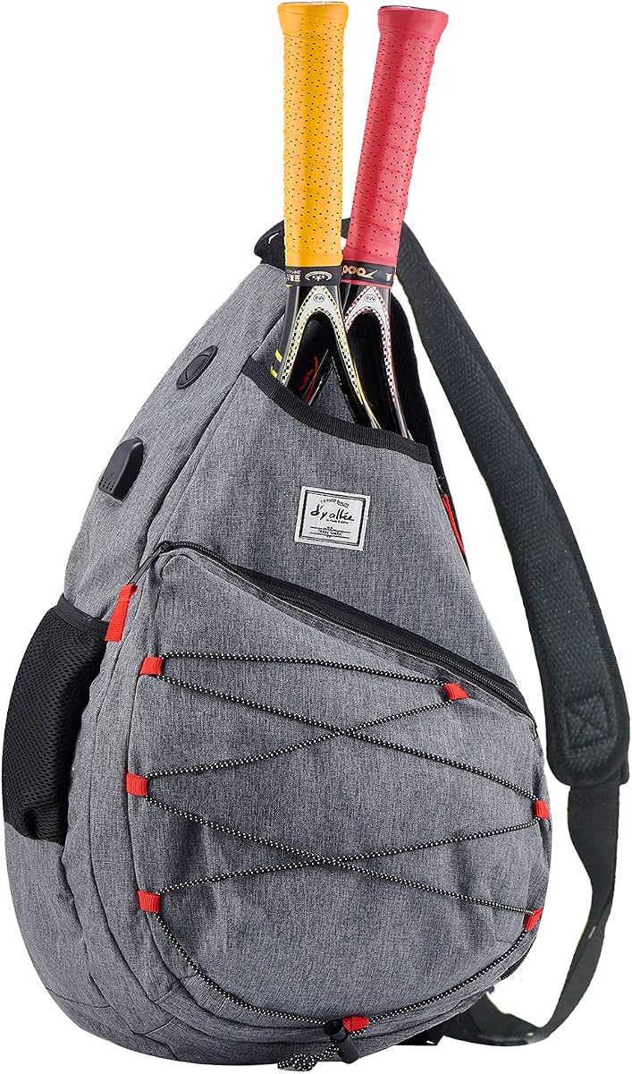 Tennis Bag for Men Women, Racquetball Pickleball Paddle Squash Sling Bags Crossbody Sports Backpack Adult with USB Charge Port